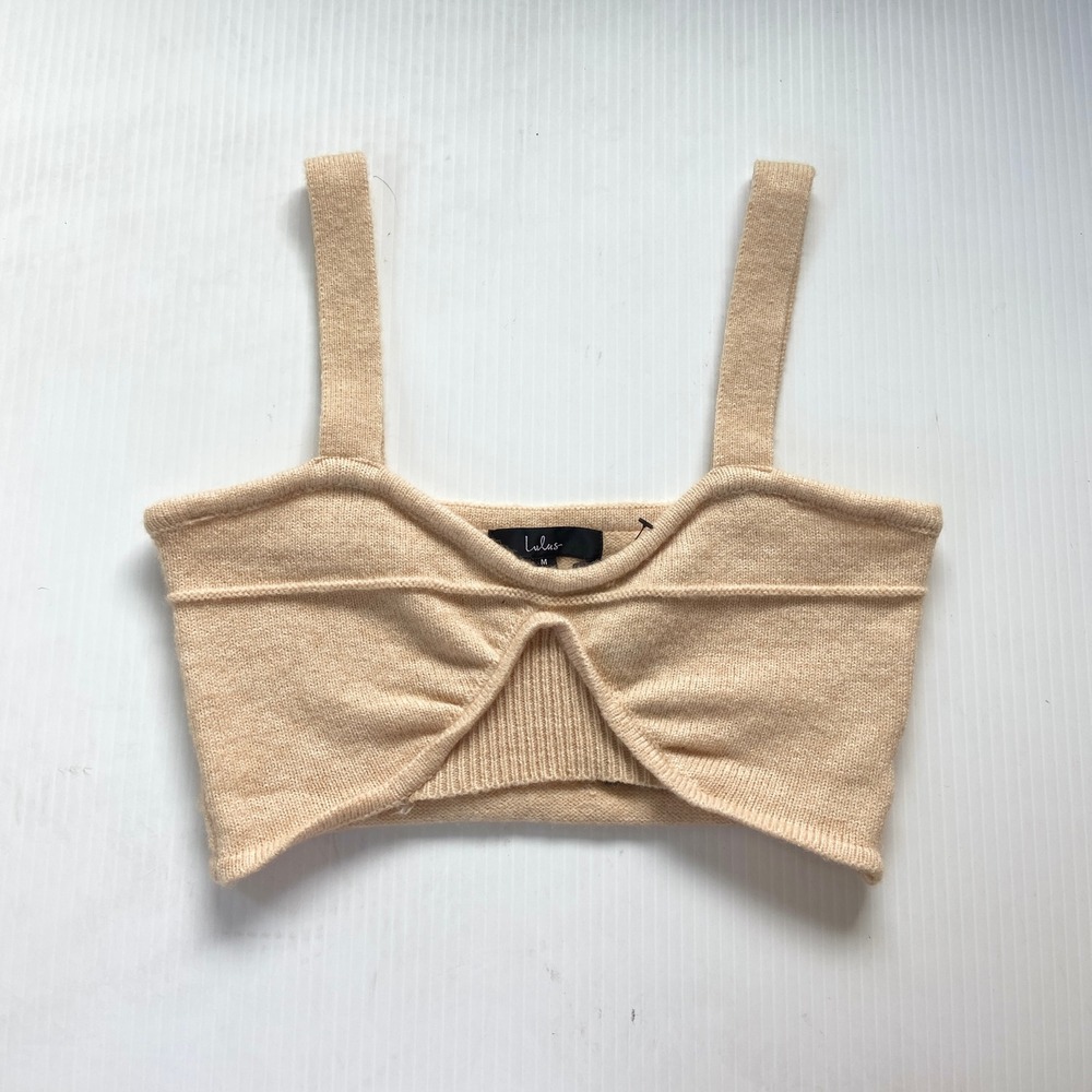 Lulus Beige Tan Knit Bralette Crop Top Womens Medium NWT